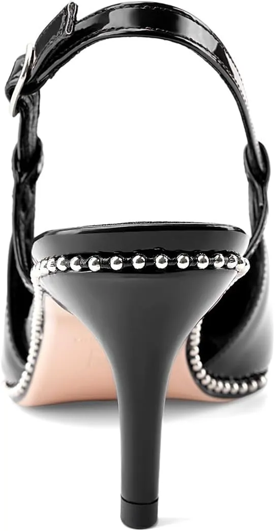 Oh Mispares Slingback Heels for Women Pointed Toe Stiletto Pumps Adjustable Strap Buckle 3 Inch Beaded Dress Shoes Wedding Prom Work Office