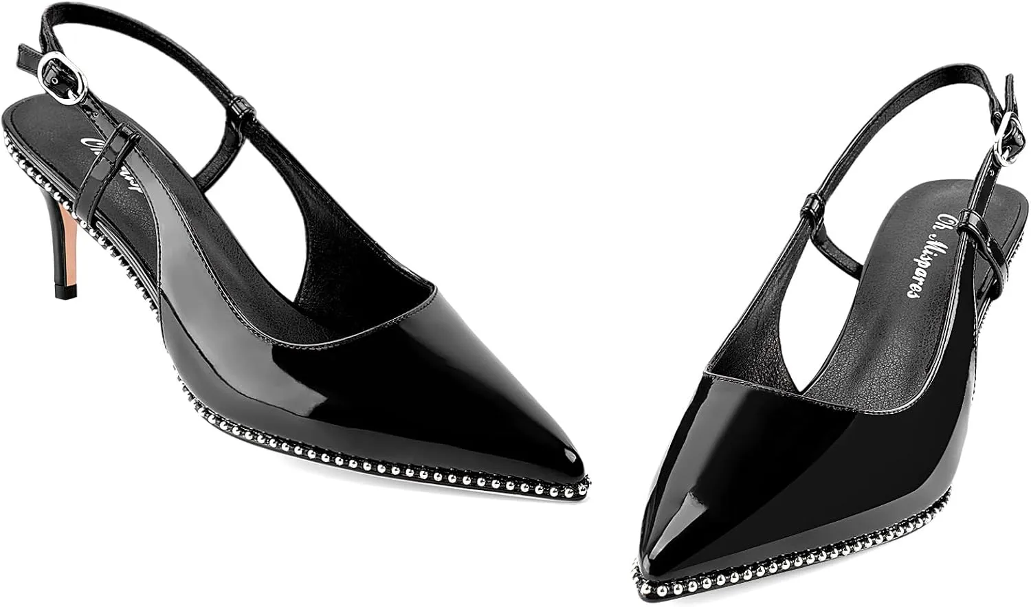 Oh Mispares Slingback Heels for Women Pointed Toe Stiletto Pumps Adjustable Strap Buckle 3 Inch Beaded Dress Shoes Wedding Prom Work Office