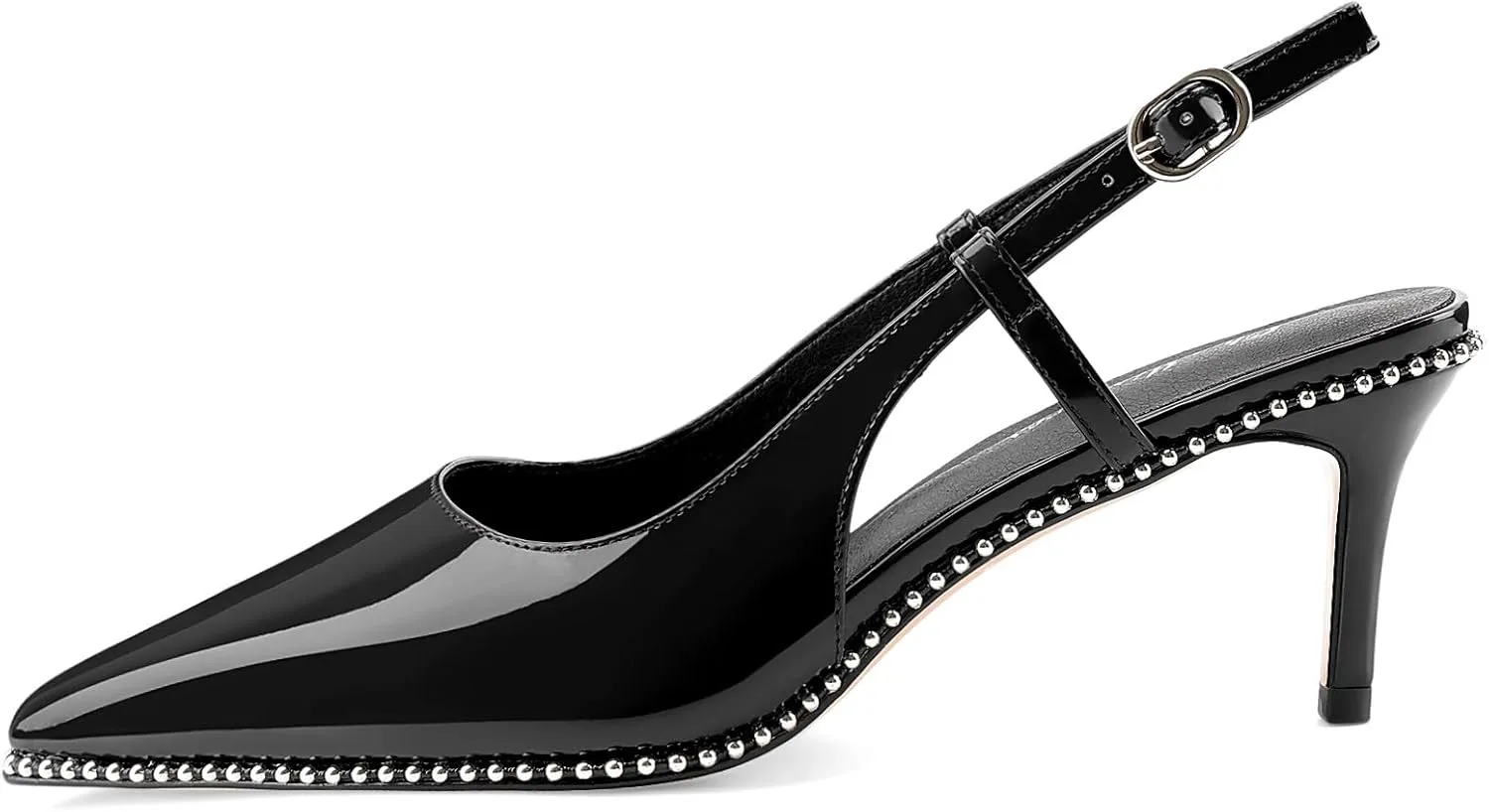 Oh Mispares Slingback Heels for Women Pointed Toe Stiletto Pumps Adjustable Strap Buckle 3 Inch Beaded Dress Shoes Wedding Prom Work Office