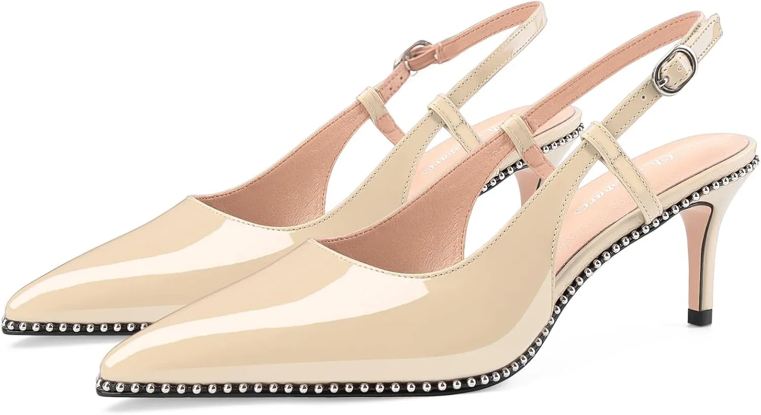 Oh Mispares Slingback Heels for Women Pointed Toe Stiletto Pumps Adjustable Strap Buckle 3 Inch Beaded Dress Shoes Wedding Prom Work Office
