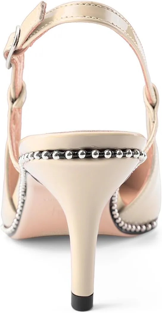 Oh Mispares Slingback Heels for Women Pointed Toe Stiletto Pumps Adjustable Strap Buckle 3 Inch Beaded Dress Shoes Wedding Prom Work Office