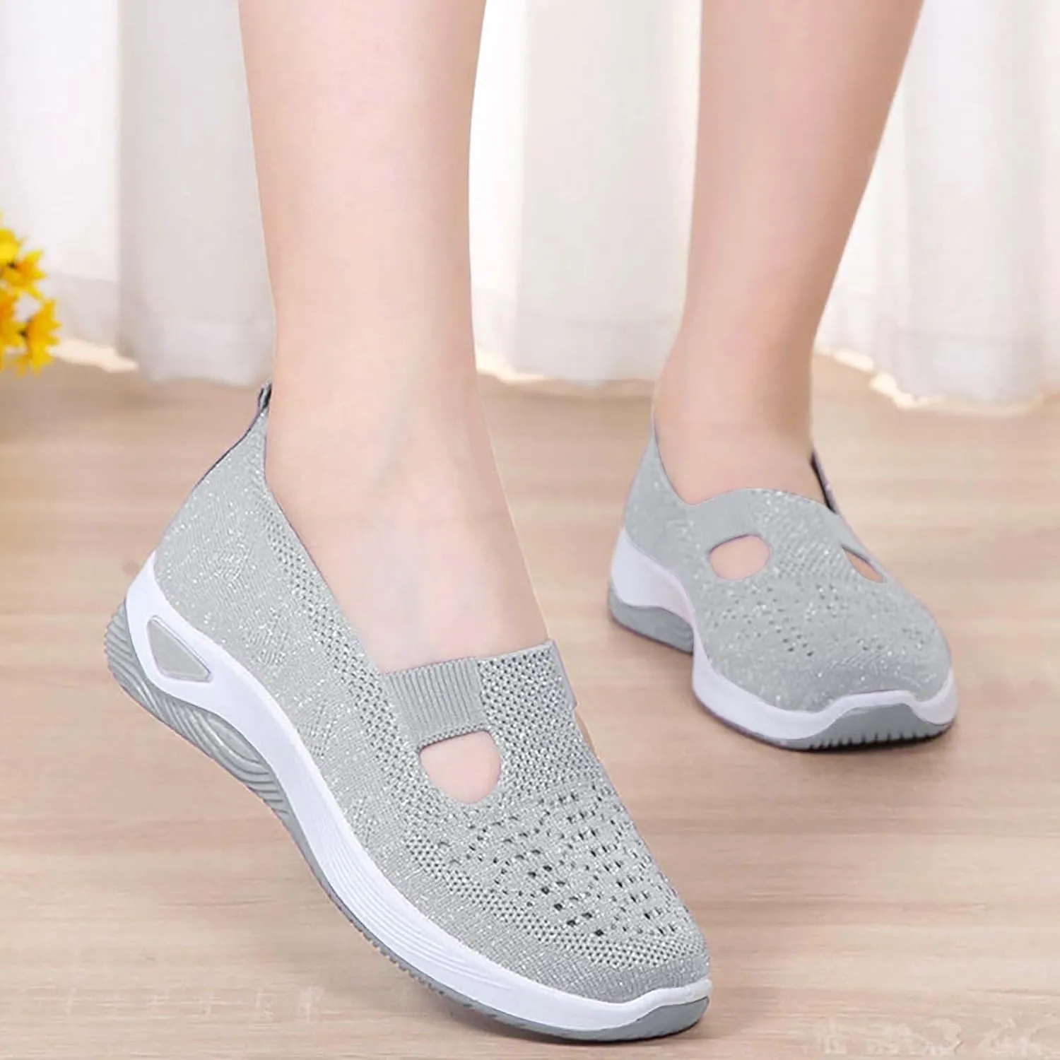 Orthopedic Shoes for Women Mesh Walking Shoes Breathable Non-Slip Slip On Loafers Lightweight Memory Foam Flat Sneakers