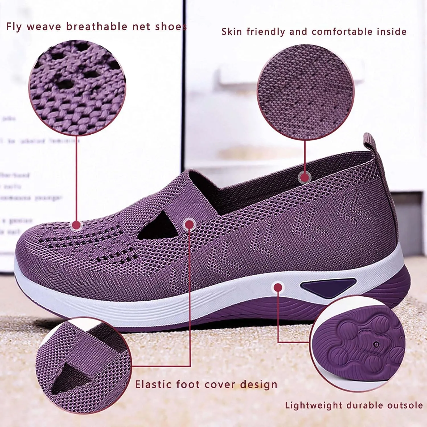 Orthopedic Shoes for Women Mesh Walking Shoes Breathable Non-Slip Slip On Loafers Lightweight Memory Foam Flat Sneakers