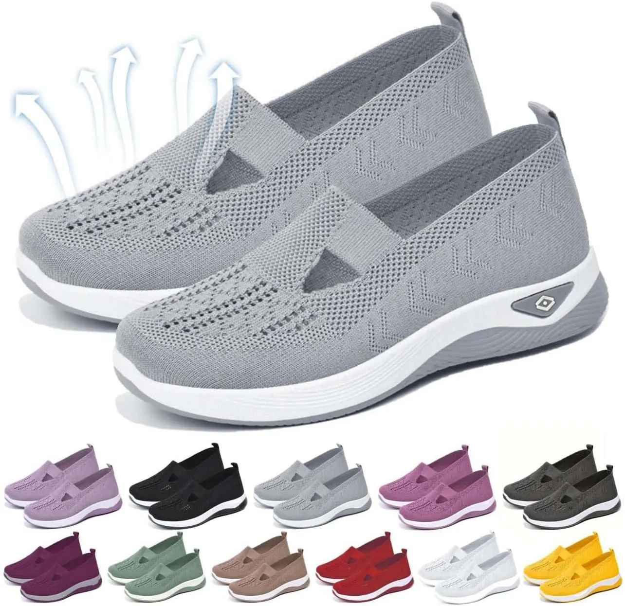 Orthopedic Shoes for Women Mesh Walking Shoes Breathable Non-Slip Slip On Loafers Lightweight Memory Foam Flat Sneakers