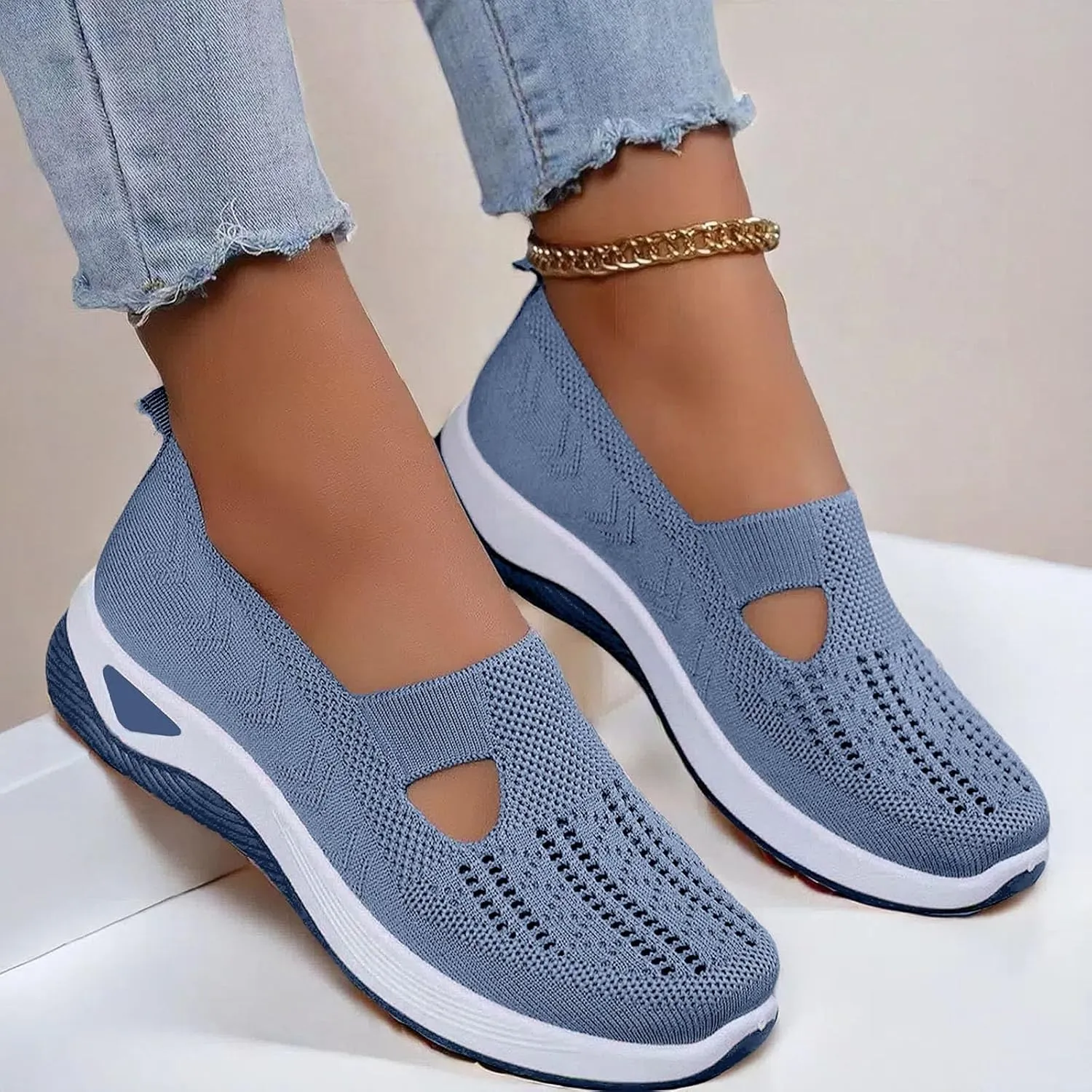 Orthopedic Shoes for Women Mesh Walking Shoes Breathable Non-Slip Slip On Loafers Lightweight Memory Foam Flat Sneakers