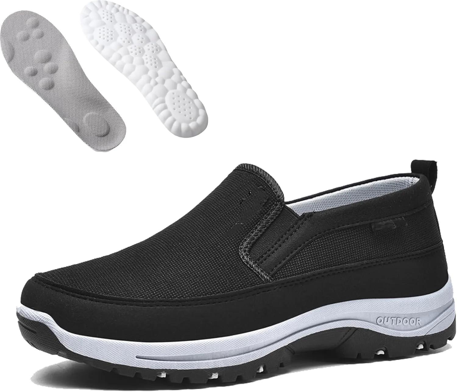 Orthowalkway Mens Shoes, Men's Arch Support Slip-on Canvas Loafers, Casual Orthopedic Sneakers Flats Walking Boat Shoes