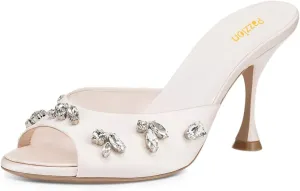 Pazzion Women Open Toe High Heel Mules Crystal Strass Slip On Summer Party Slides Sandals Dress Shoes Size 4-16 US