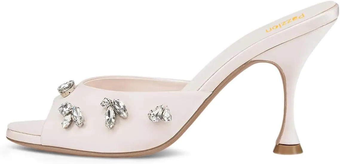 Pazzion Women Open Toe High Heel Mules Crystal Strass Slip On Summer Party Slides Sandals Dress Shoes Size 4-16 US