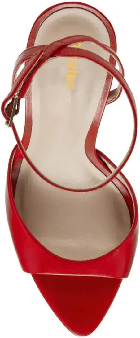 Pazzion Women Stylish Open Pointy Toe Sky High Heel Sandals Crisscross Strap Buckle Flared Heel Pumps Chic Prom Event Shoes Size 4-16 US