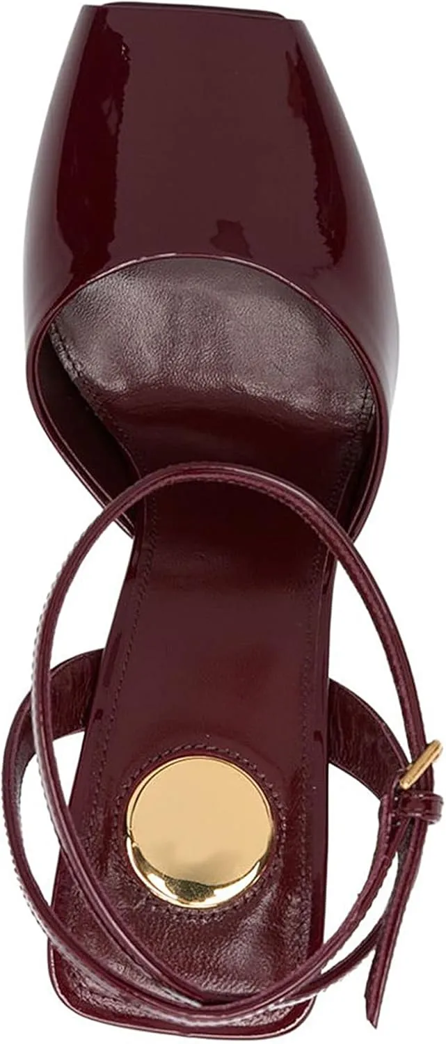 Peep Square Toe Heel Sandals for Women Backless Buckle Ankle Strap Stiletto High Heels Open-Toe Single Wedding Party Office Clubbing Work Courts Comfort
