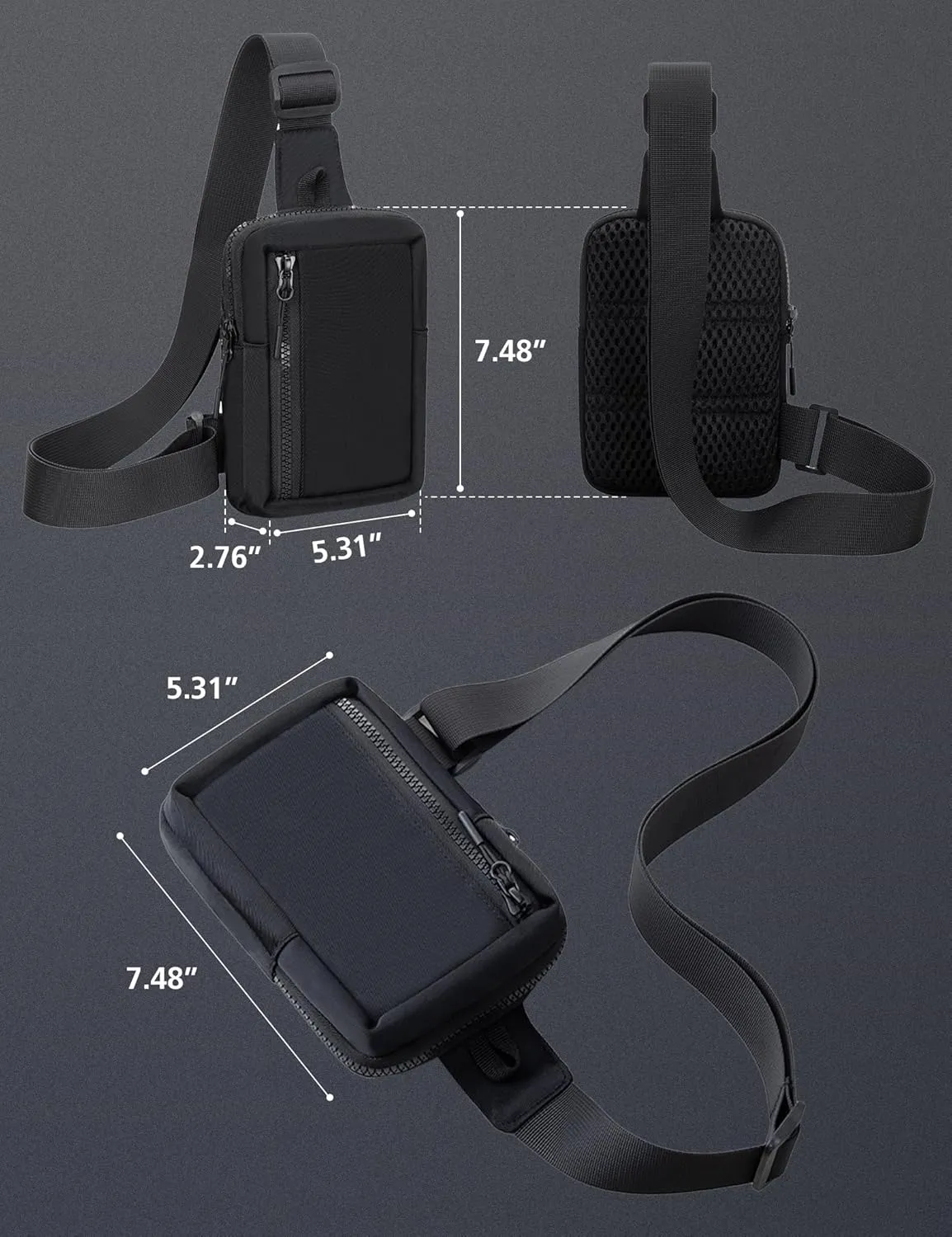 Peicees Mini Sling Bag for Men Women Crossbody Bag Travel Running Phone Daypack Shoulder Bags