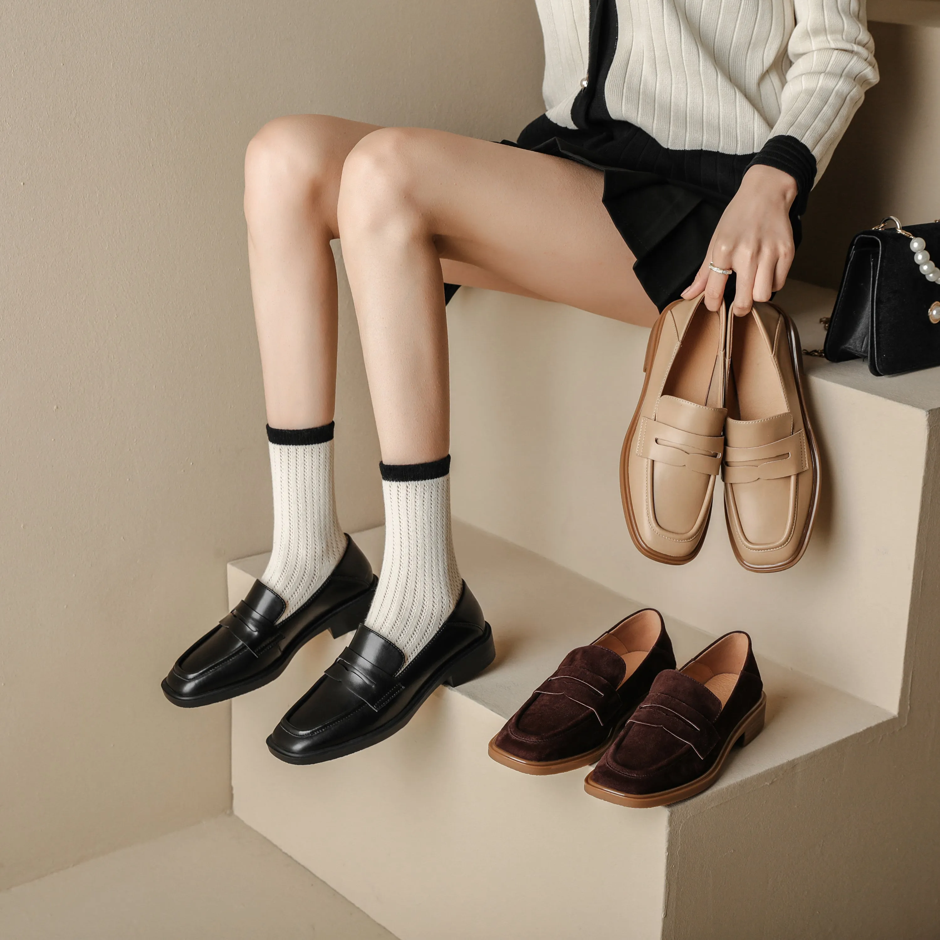 Penny Loafers Handmade Classic Suede Leather Flats Women's Shoes