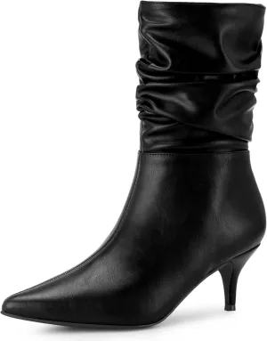 Perphy Pointed Toe Slouch Kitten Heel Boot Mid-Calf Boots for Women