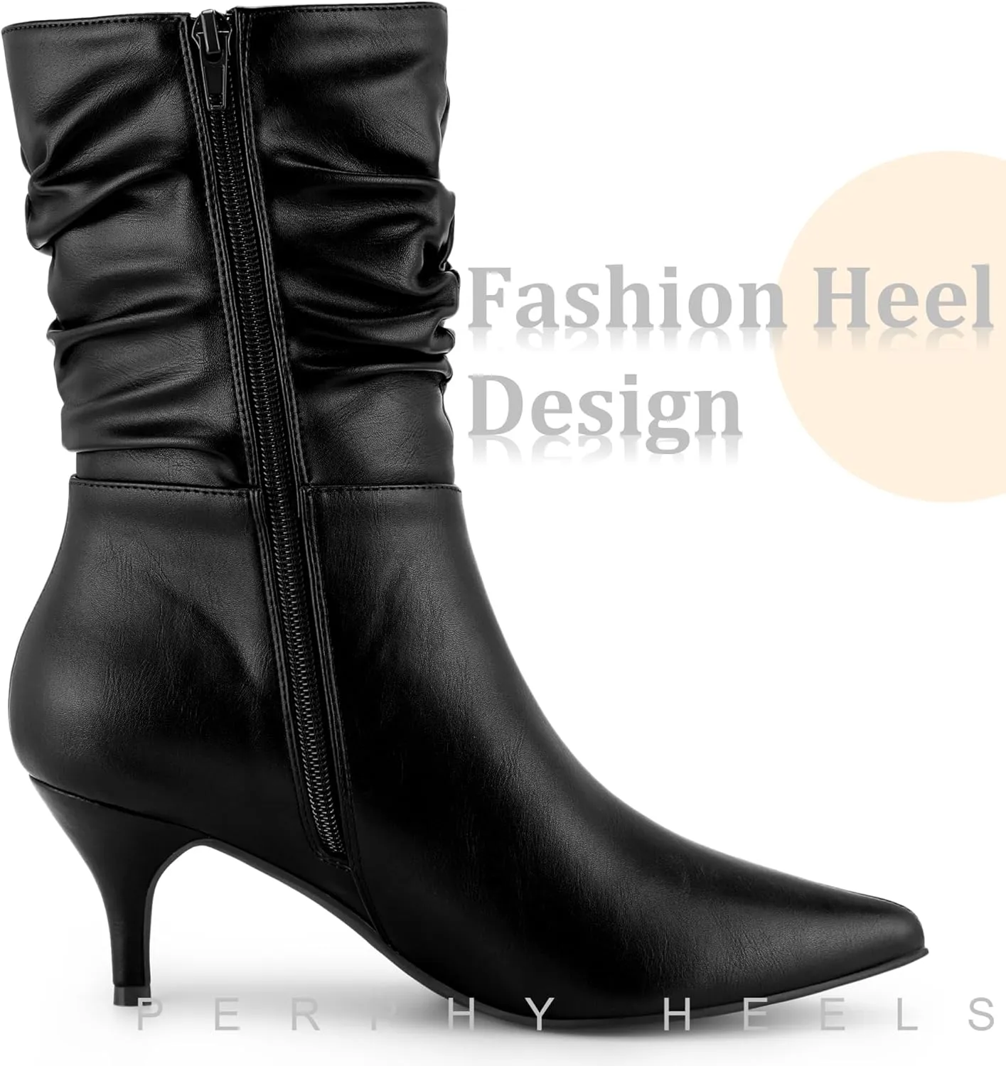 Perphy Pointed Toe Slouch Kitten Heel Boot Mid-Calf Boots for Women
