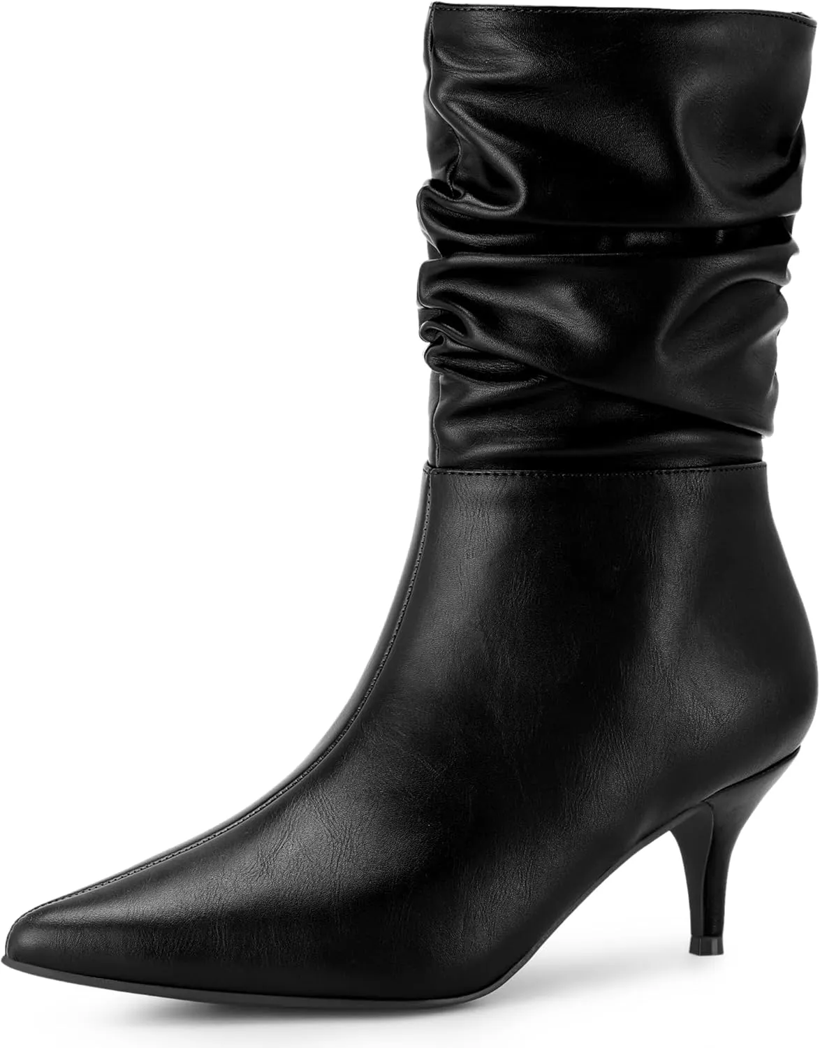Perphy Pointed Toe Slouch Kitten Heel Boot Mid-Calf Boots for Women