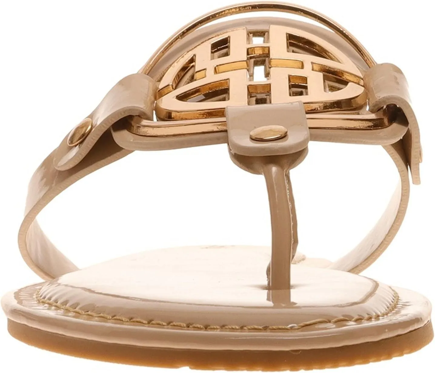Pierre Dumas Women's Medallion Vegan Slide Thong Flip Flop Flat Sandal
