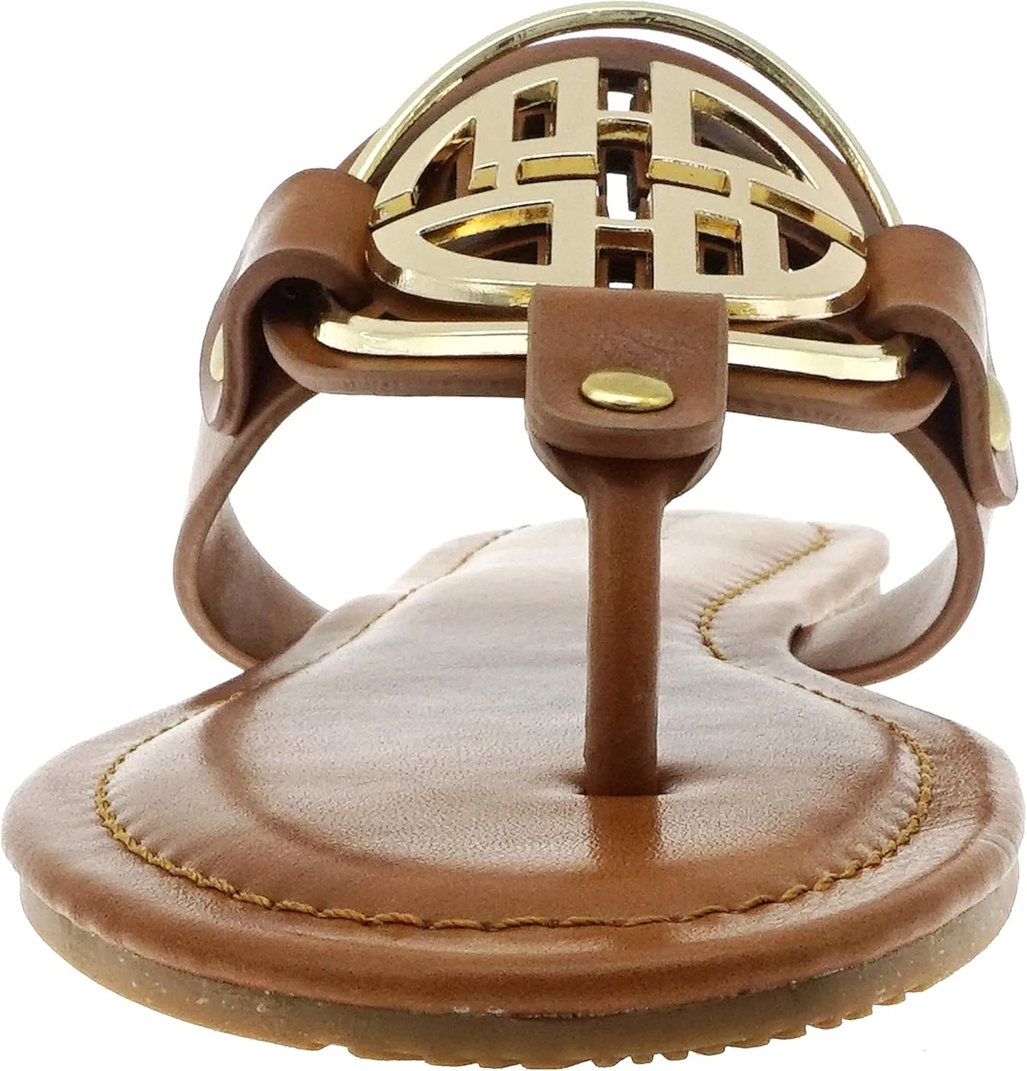 Pierre Dumas Women's Medallion Vegan Slide Thong Flip Flop Flat Sandal