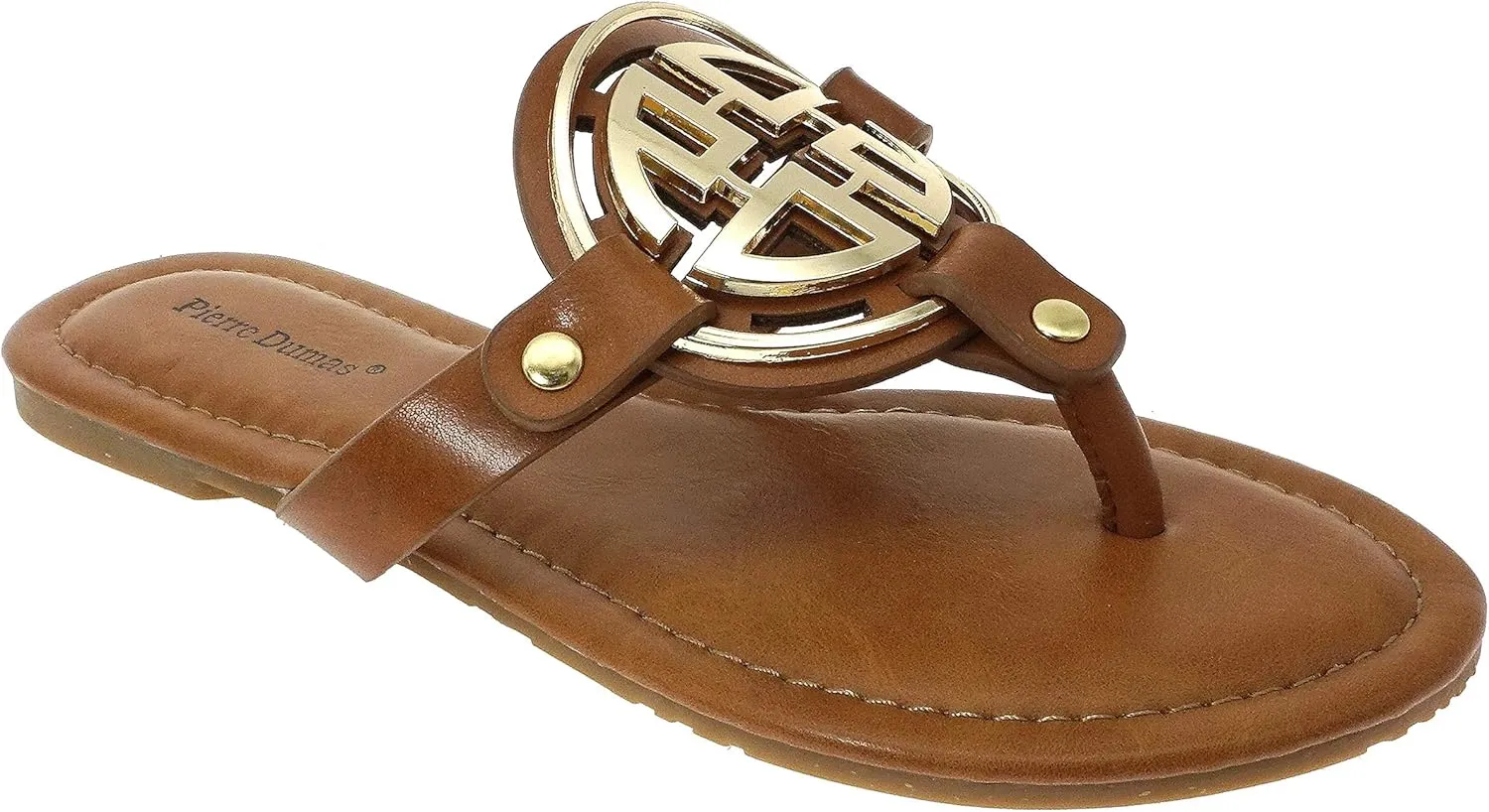 Pierre Dumas Women's Medallion Vegan Slide Thong Flip Flop Flat Sandal