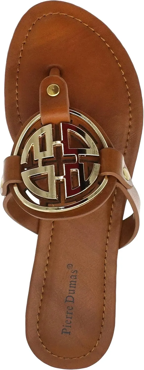 Pierre Dumas Women's Medallion Vegan Slide Thong Flip Flop Flat Sandal