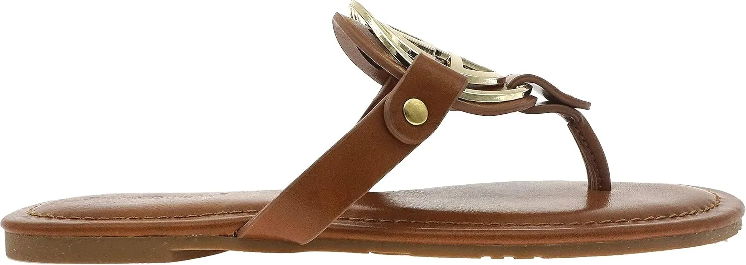 Pierre Dumas Women's Medallion Vegan Slide Thong Flip Flop Flat Sandal
