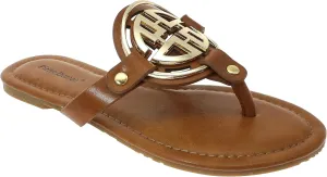 Pierre Dumas Women's Medallion Vegan Slide Thong Flip Flop Flat Sandal