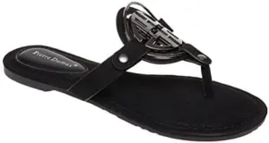 Pierre Dumas Women's Medallion Vegan Slide Thong Flip Flop Flat Sandal