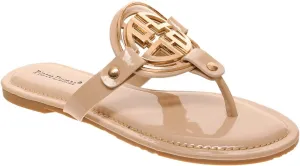 Pierre Dumas Women's Medallion Vegan Slide Thong Flip Flop Flat Sandal
