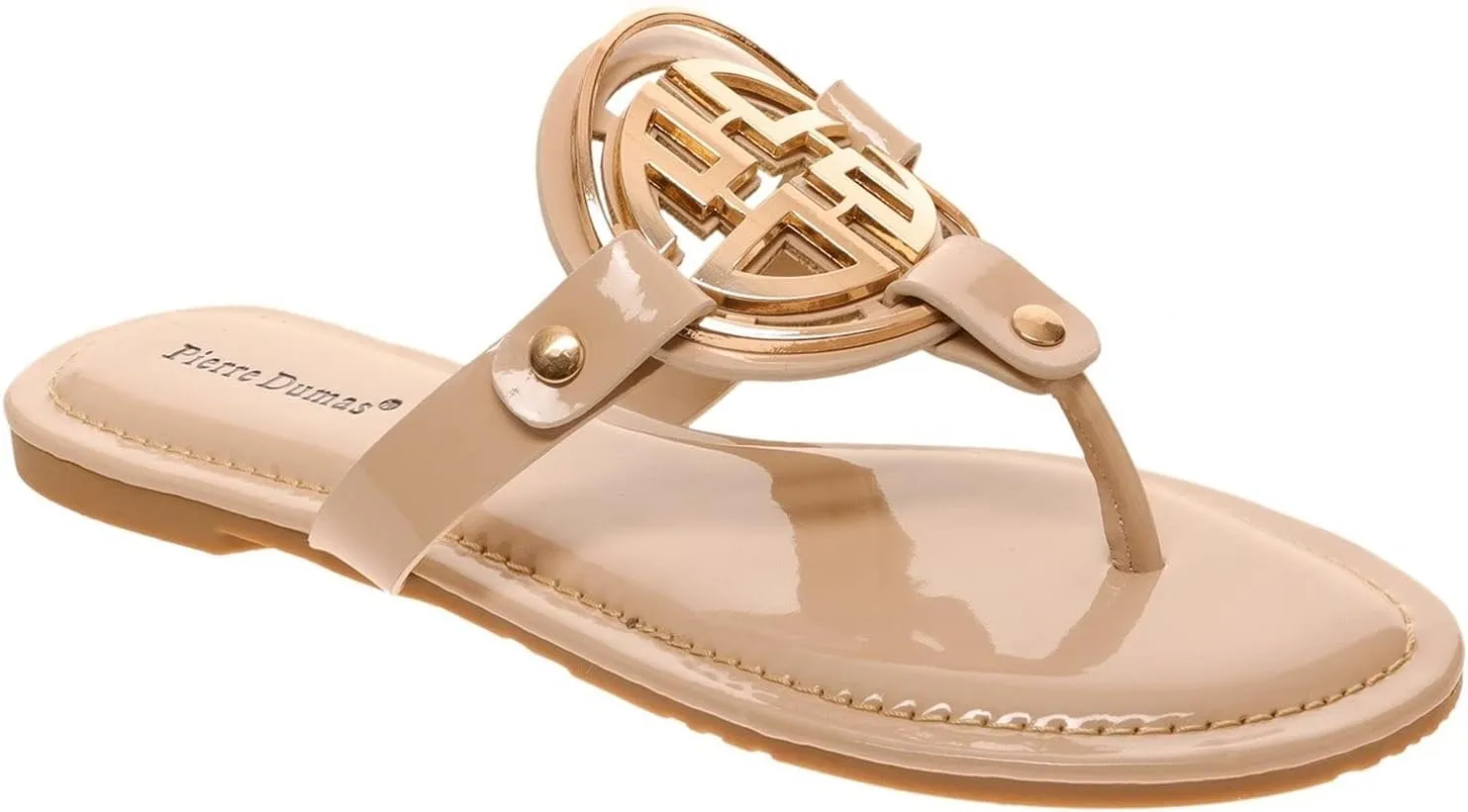 Pierre Dumas Women's Medallion Vegan Slide Thong Flip Flop Flat Sandal