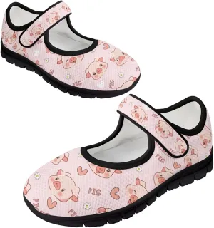 Pig Design Slip On Womens Shoes Casual Comfortable Sneakers Breathable Magic Sticker Convenient Wear Shoes