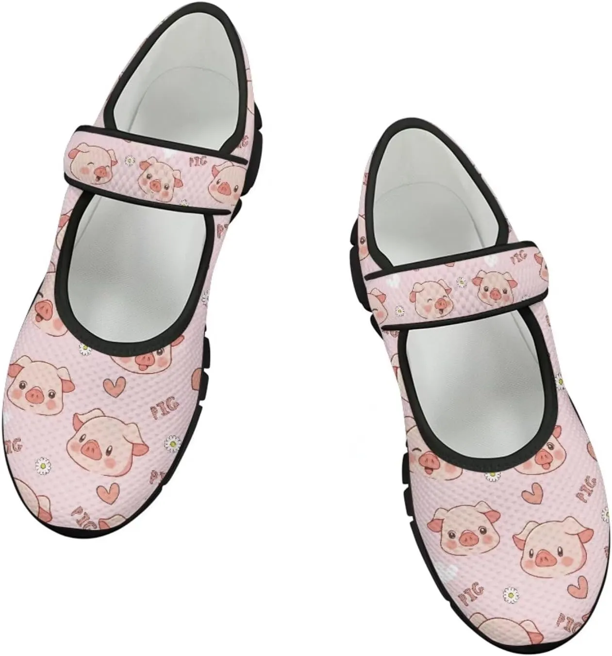 Pig Design Slip On Womens Shoes Casual Comfortable Sneakers Breathable Magic Sticker Convenient Wear Shoes