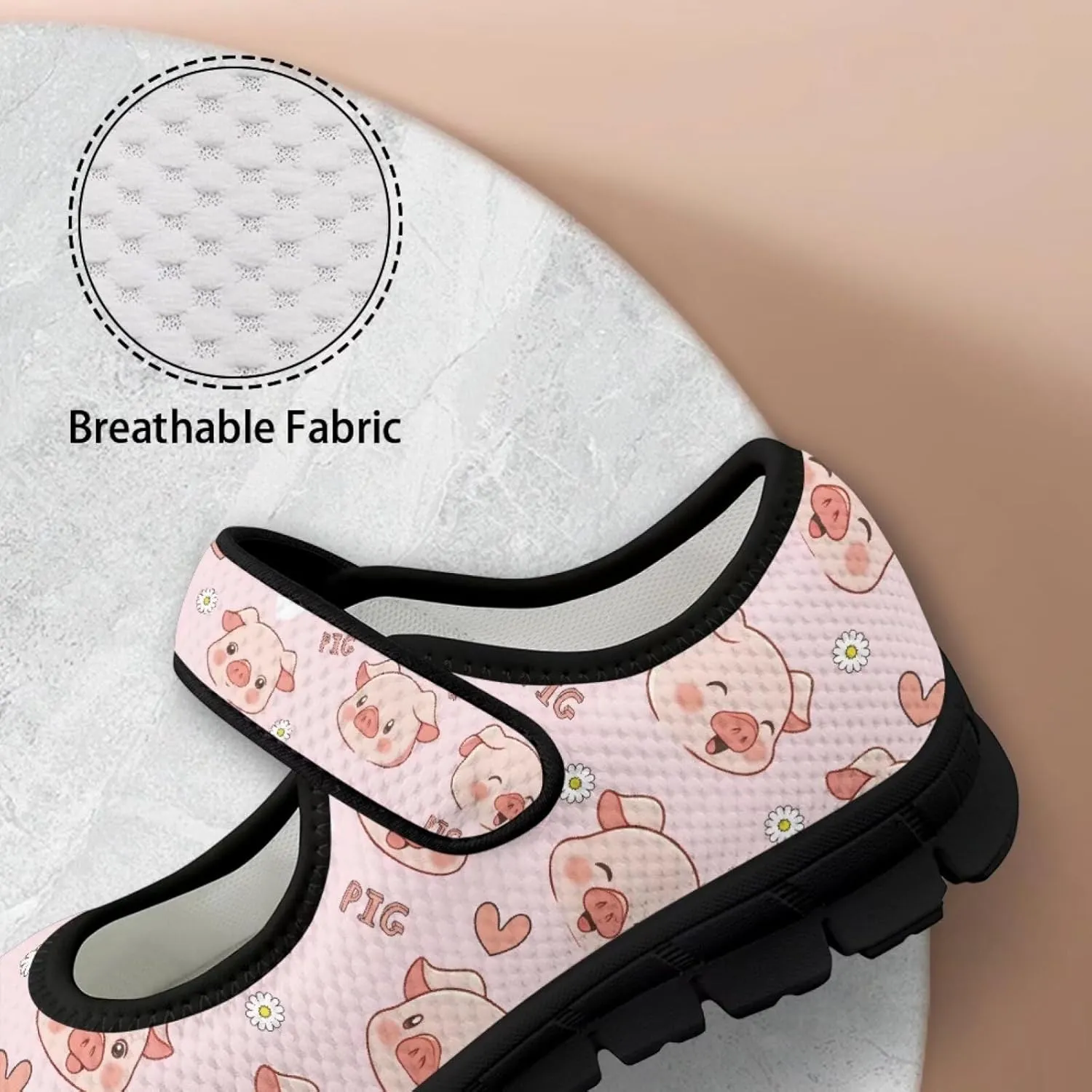 Pig Design Slip On Womens Shoes Casual Comfortable Sneakers Breathable Magic Sticker Convenient Wear Shoes