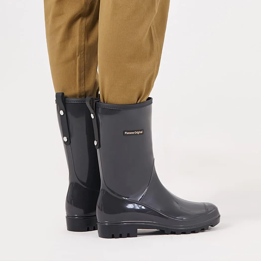 planone Mid Calf Waterproof Rain Boots For Women Anti-Slipping Garden Shoes Comfortable Insoles Stylish Light Rain Shoes Outdoor Work Shoes