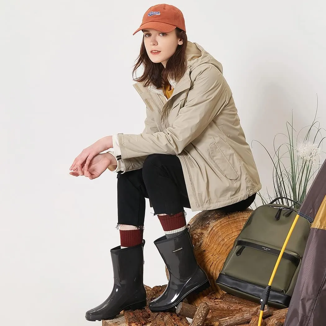 planone Mid Calf Waterproof Rain Boots For Women Anti-Slipping Garden Shoes Comfortable Insoles Stylish Light Rain Shoes Outdoor Work Shoes