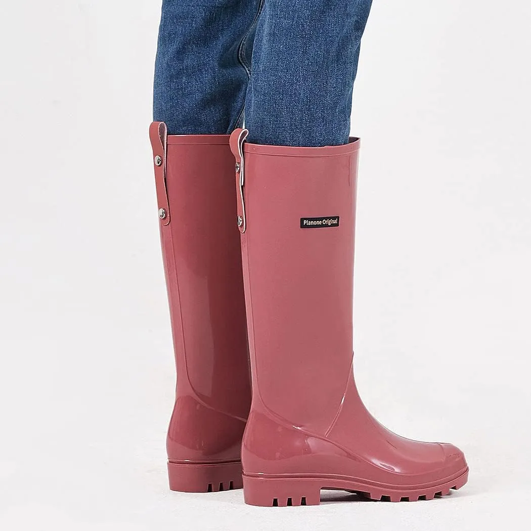 planone Tall Rain Boots Women Fashion Waterproof Boots for Women Light Outdoor Garden Shoes Muck Boots for Ladies Non Slip Work Shoes Rubber Boots with Premium Comfort Insole