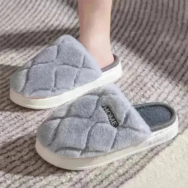 Plush Slippers Winter For Women Indoor Floor Bedroom Home Slipper Warm Solid House Shoes Men Couple