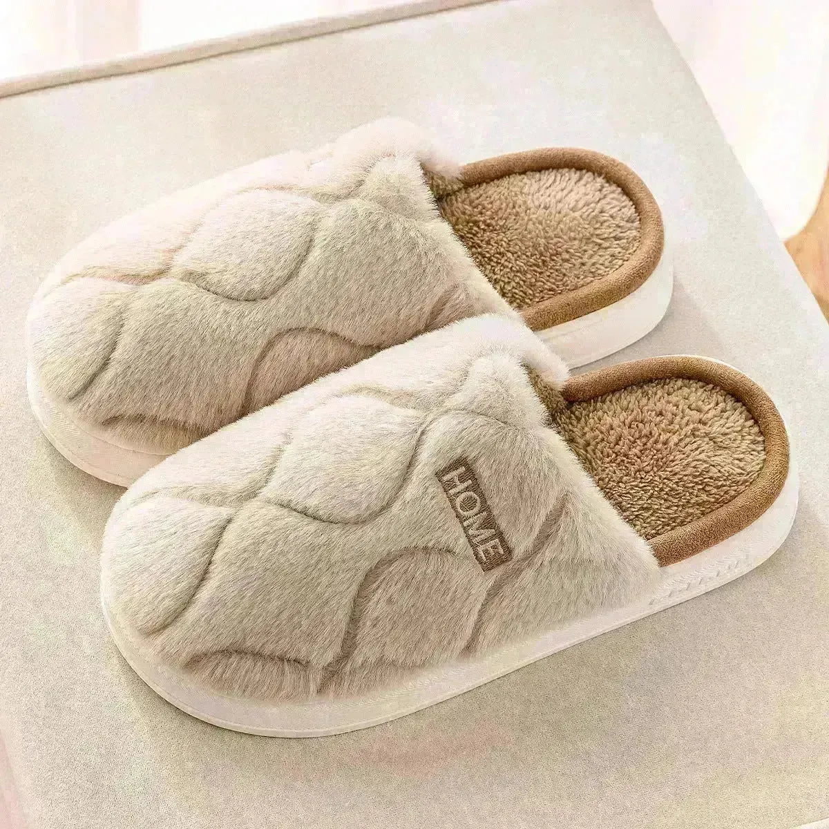 Plush Slippers Winter For Women Indoor Floor Bedroom Home Slipper Warm Solid House Shoes Men Couple
