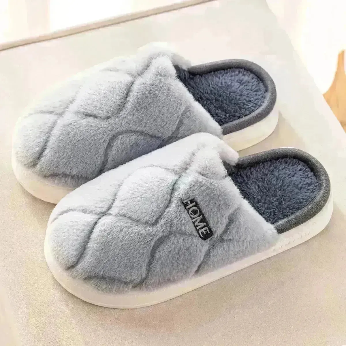 Plush Slippers Winter For Women Indoor Floor Bedroom Home Slipper Warm Solid House Shoes Men Couple