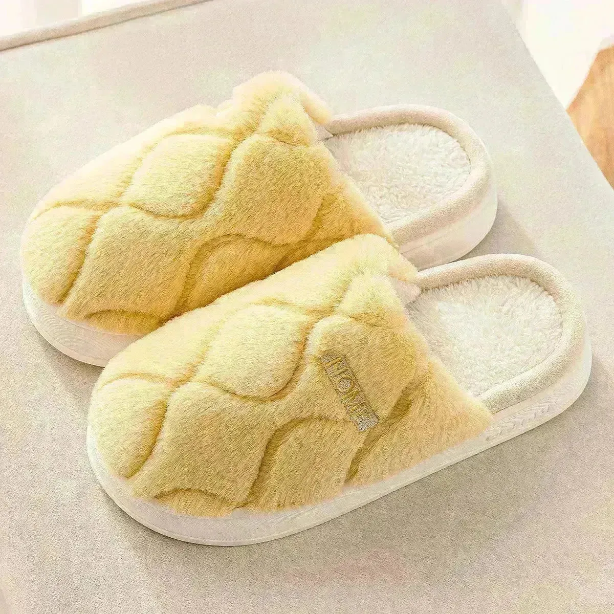 Plush Slippers Winter For Women Indoor Floor Bedroom Home Slipper Warm Solid House Shoes Men Couple