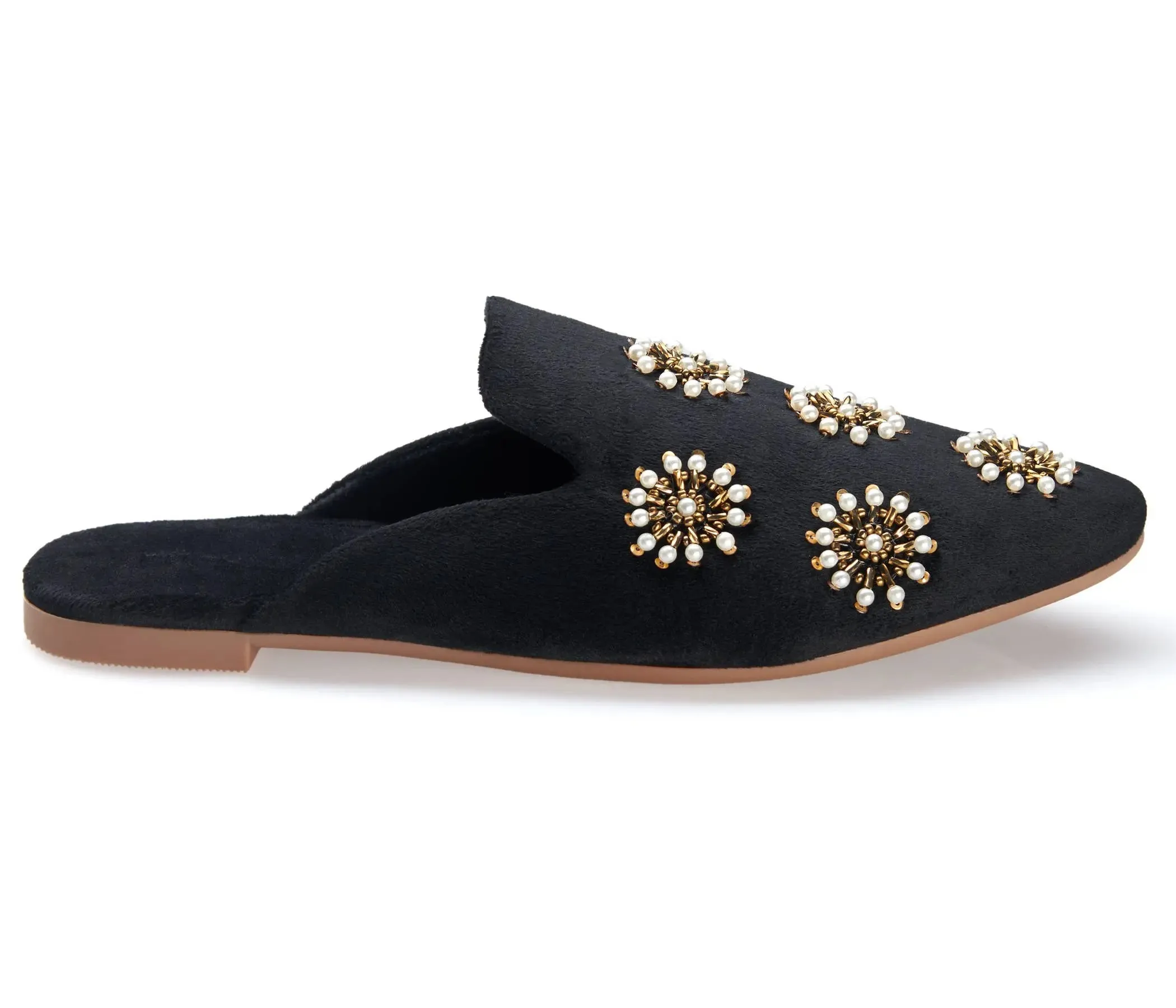 Pointed Toe Artisanal Galaxy Black Pearl Women's Mule Slide Slipper Shoes