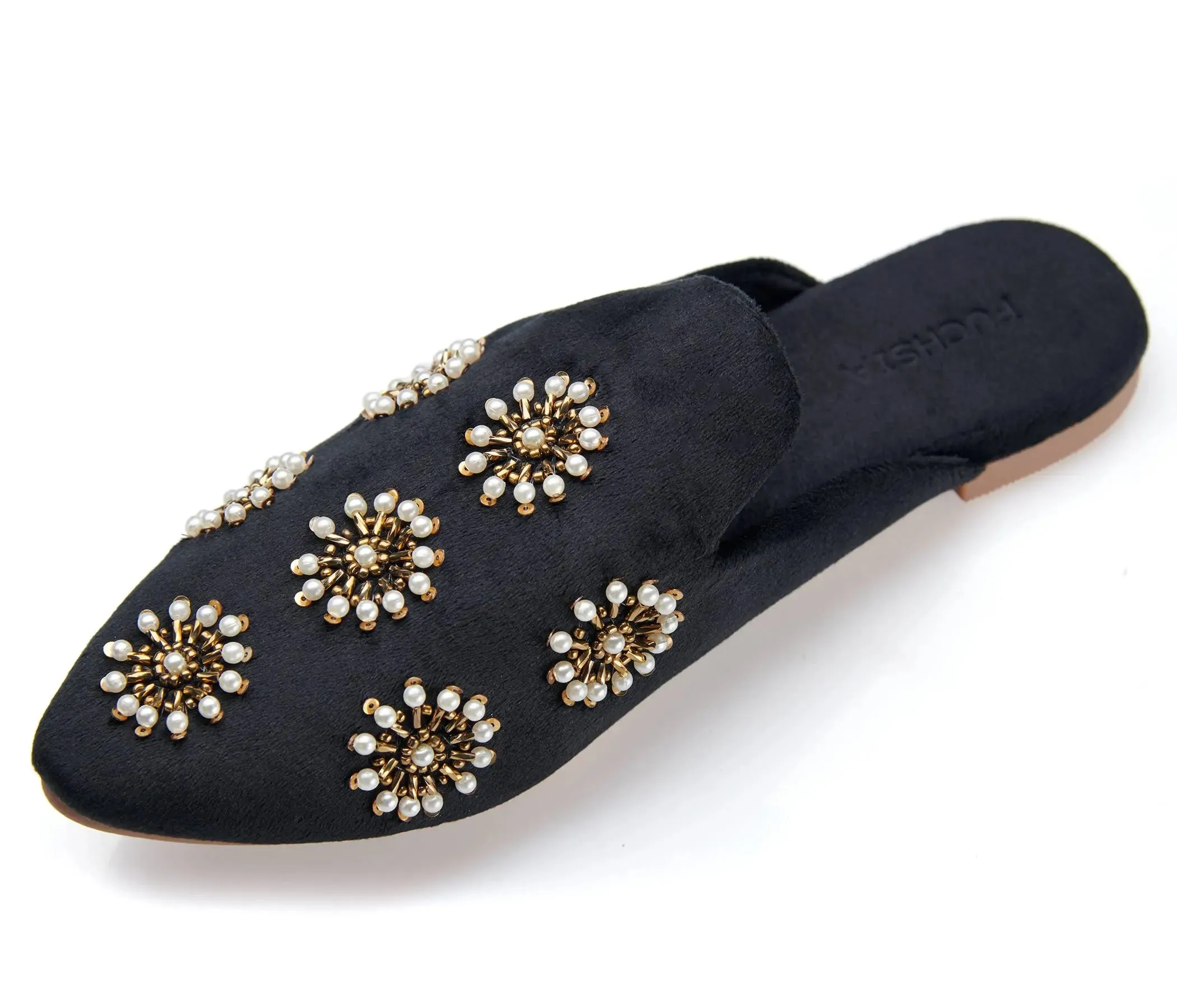 Pointed Toe Artisanal Galaxy Black Pearl Women's Mule Slide Slipper Shoes