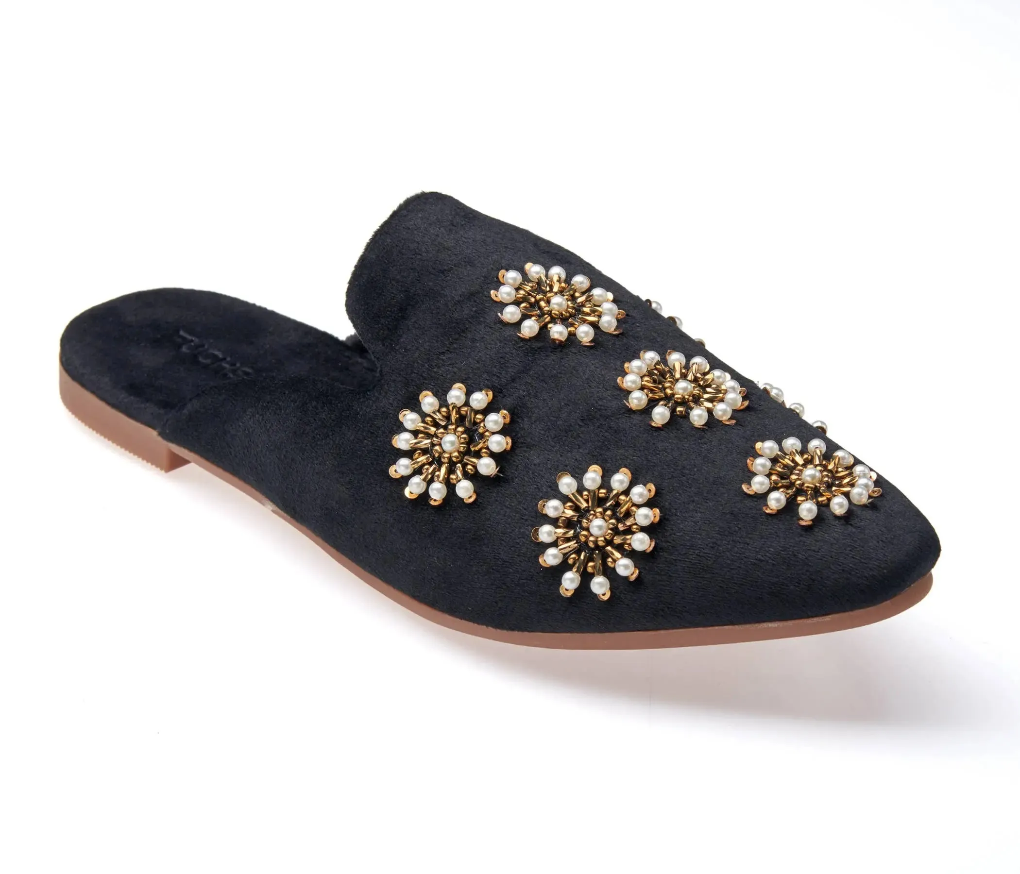 Pointed Toe Artisanal Galaxy Black Pearl Women's Mule Slide Slipper Shoes