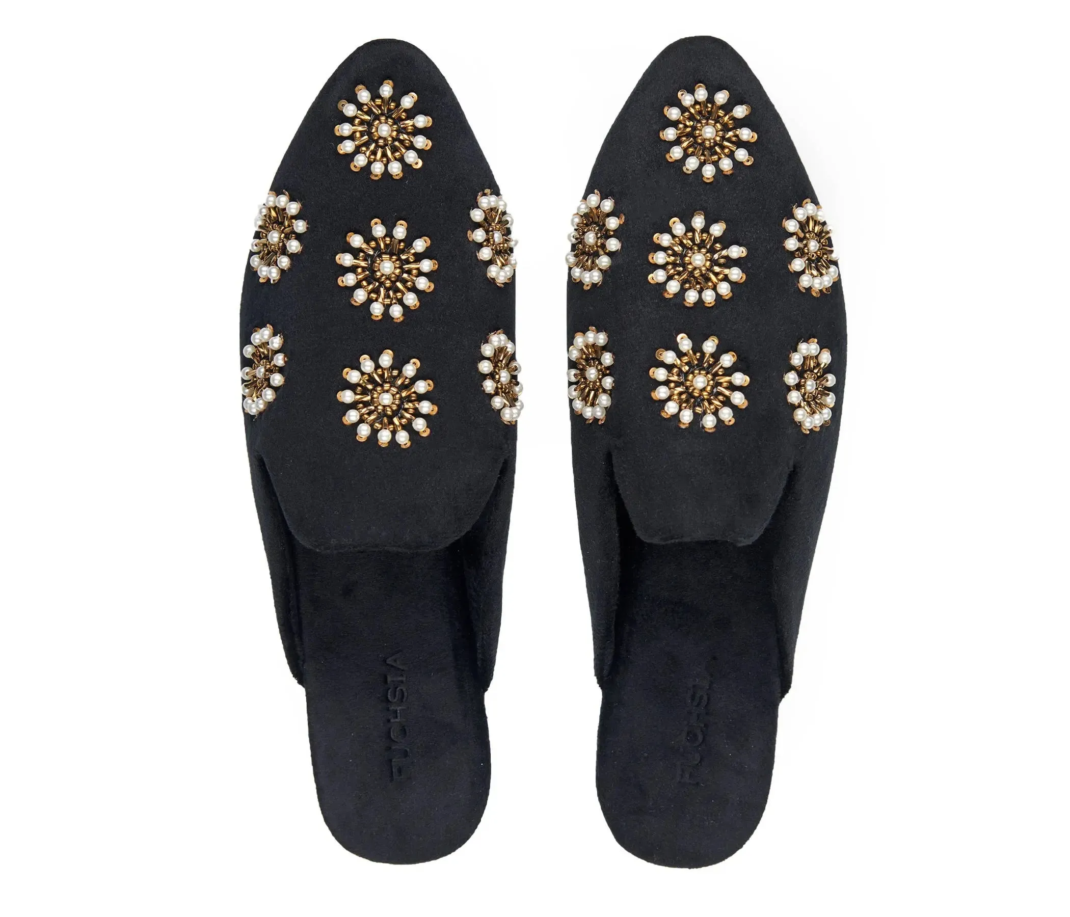 Pointed Toe Artisanal Galaxy Black Pearl Women's Mule Slide Slipper Shoes