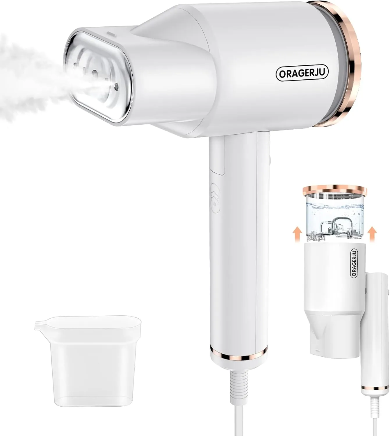 Portable Steamer for Clothes, Oragerju 2 in 1 Handheld Steamer and Iron, 15s Fast Heat-up, 2 Steam Modes, 1200w Auto Shut-Off Garment Steamer for Travel and Home, 170ML Detachable Water Tank (BG573)