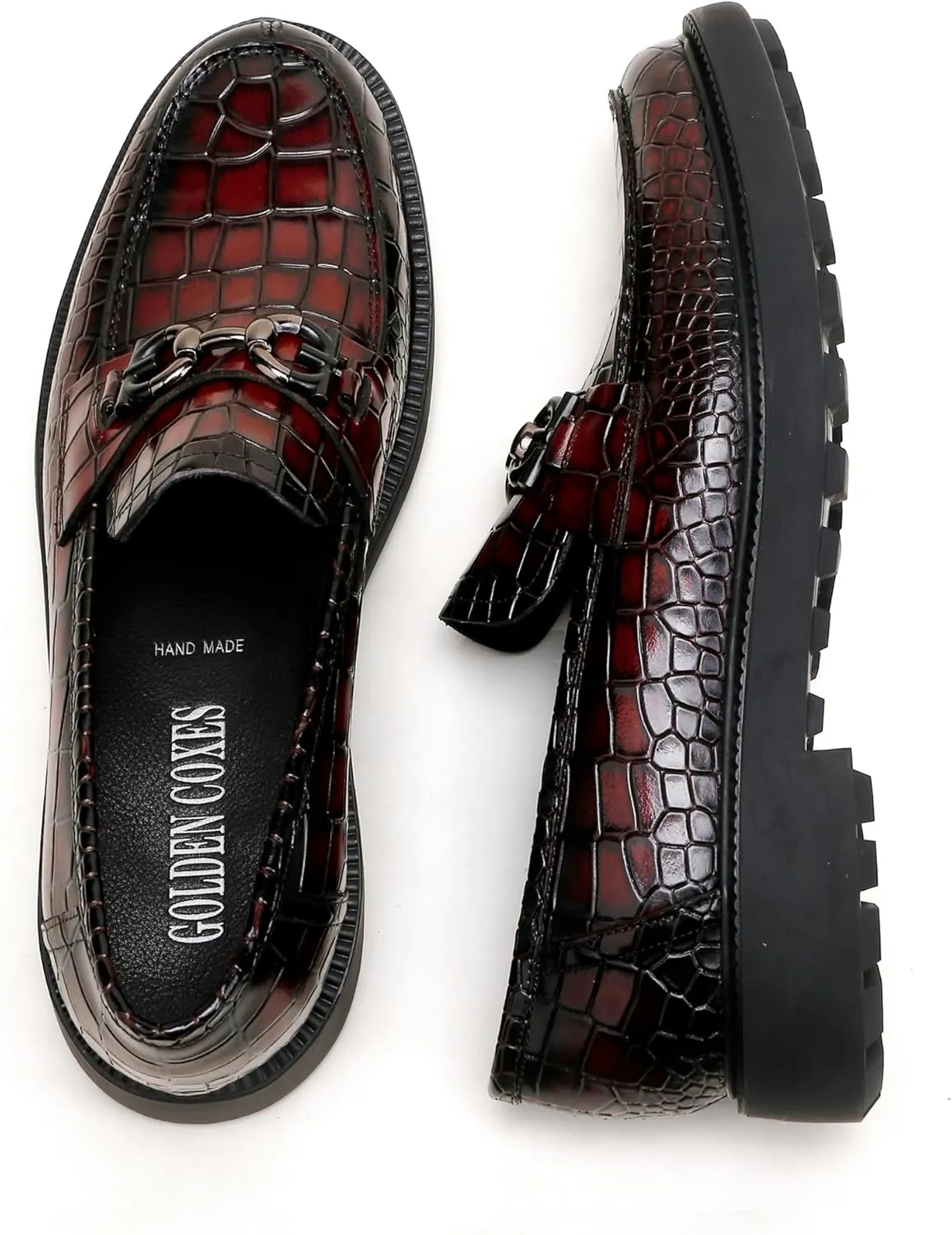 Premium Mens Leather Dress Shoes, Classic Casual Crocodile Printed Business Buckle Dress Slip on Penny Loafer Party Wedding Shoes for Mens