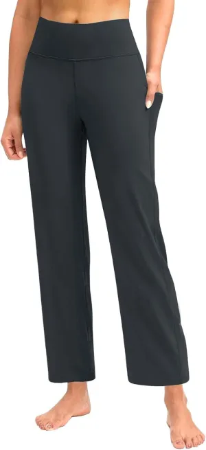 Pull on Yoga Pants for Women Athletic Workout Gym Pants Casual Loose Fit Wide Leg Lounge Pants Trousers with Pockets