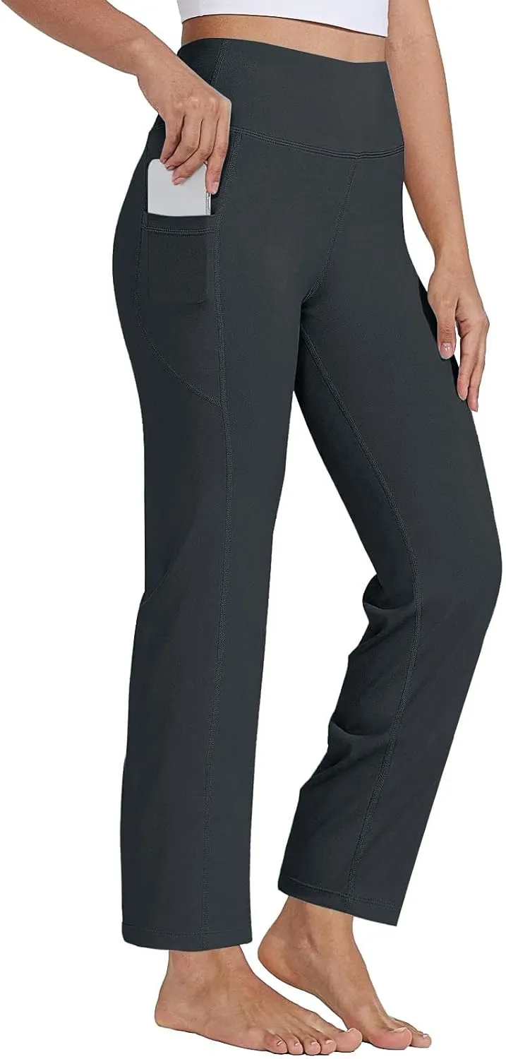 Pull on Yoga Pants for Women Athletic Workout Gym Pants Casual Loose Fit Wide Leg Lounge Pants Trousers with Pockets