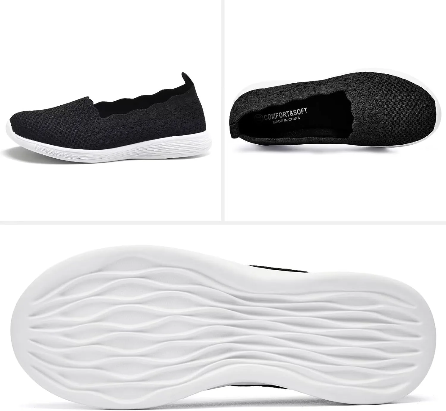 Puxowe Women's Slip on Walking Loafer Shoes-Lightweight Flat Shoes for Women Low-Top Round Toe Knit Memory Foam Sneaker