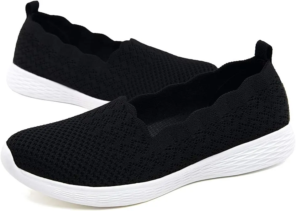 Puxowe Women's Slip on Walking Loafer Shoes-Lightweight Flat Shoes for Women Low-Top Round Toe Knit Memory Foam Sneaker