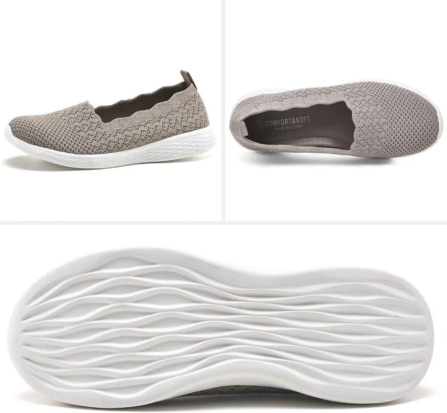 Puxowe Women's Slip on Walking Loafer Shoes-Lightweight Flat Shoes for Women Low-Top Round Toe Knit Memory Foam Sneaker