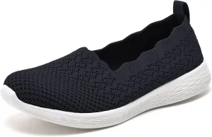 Puxowe Women's Slip on Walking Loafer Shoes-Lightweight Flat Shoes for Women Low-Top Round Toe Knit Memory Foam Sneaker